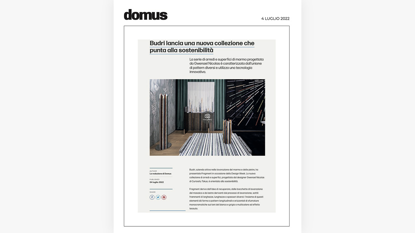 Domus - Una nuova collezione che punta alla sostenibilità - BUDRI